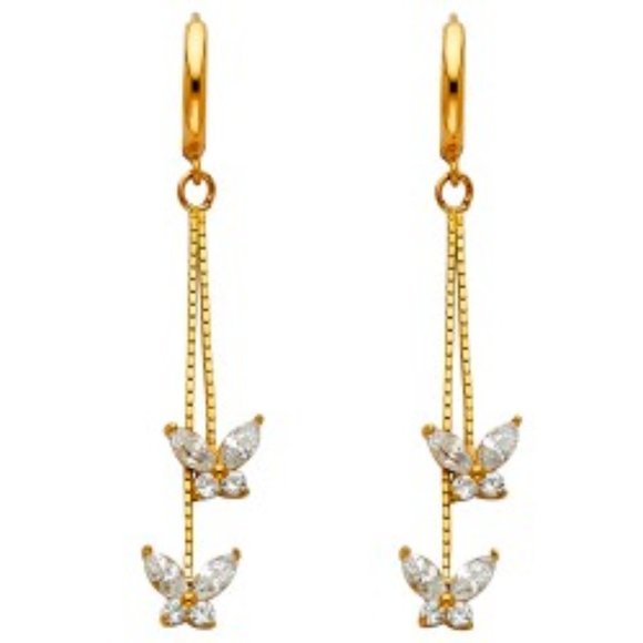 14K Yellow Gold CZ Butterfly Huggies Earrings